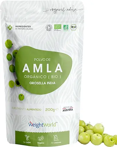 Amla Polvo Puro Orgánico 200 gr - Fortalece El Crecimiento Capilar y la Salud Del Pelo - Cuidado Profundo Del Cabello - Fuente Natural de Minerales - Grosella Espinosa India Pura - Vegano  