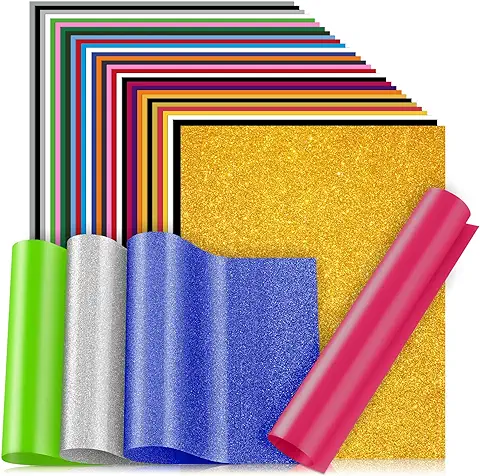 Amzeeniu - Vinilo de Transferencia de Calor, 33 Unidades, 22 Colores, Hojas HTV, 30,5 x 25 cm, Papel de Transferencia Textil de Vinilo, Manualidades, Logotipo, Camisetas Regalo de San Valentín mate +  