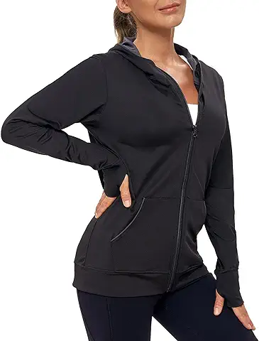 AMZSPORT Chaqueta Deportiva Mujer, Sudadera Capucha Running Cremallera con Bolsillos  