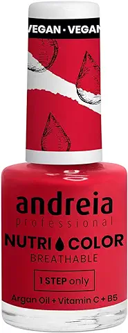 Andreia Professional NutriColor - Esmalte de Uñas Vegano con Nutrientes 100% Natural | Laca de Uñas Transpirable y Amigable con Uñas - Color NC37 Bright Red - 10,5ml  