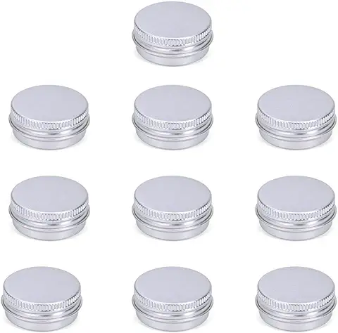 Androxeda 10 pcs Latas de Aluminio Vacías Contenedor de Cosméticos Redondo Tarros Vacíos Pequeños Bote Cierre Roscado para Crema Bálsamo Labial Aceite Viajes Almacenamiento Vela Jabon 15ml  