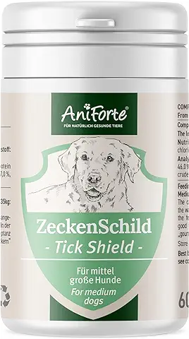 AniForte Tick Shield para Perros (10-35kg) 60 Cápsulas. Producto 100% Natural. Complejo de Vitamina B Que Actúa como Escudo Anti-Garrapatas y Parásitos.  