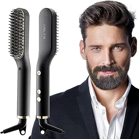 ANLAN Cepillo Alisador de Barba con 5 Niveles de Temperatura, Plancha de Pelo Flequillo Eléctrico Profesional Peine de Peluquería Multifuncional para Hombre Mujer  