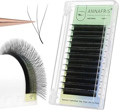 ANNAFRIS 3D Extensión de Pestañas Pestañas de Volumen Prefabricadas en Forma de 3D W Individuales Naturales Extensión de Pestañas Postizas (0.07 C,MIX 8-14mm)  