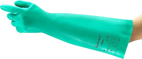 Ansell AlphaTec 37-185 Guantes Nitrilo Resistentes Productos Químicos, Protección Industrial Química y Alimentario, Guante de Trabajo Sin Latex, Reutilizable, Verde, Talla XL (1 Par)  