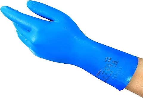 Ansell AlphaTec 37-310 Guantes de Nitrilo Reutilizables, Protección Química y Seguridad Alimentaria, Guantes de Trabajo Multiusos, Cocina y Limpieza del Hogar, Azul, Talla M (12 Pares)  