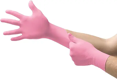 Ansell Micro-Touch Nitrafree Guantes Nitrilo Sin Polvo, Guantes Desechables Resistentes, Guantes Latex Free, Guantes Médicos Rosas, Guantes Nitrilo Talla S (100 Unidades)  