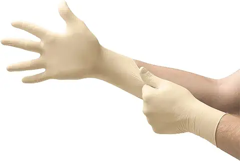 Ansell MicroFlex 63-864 Guantes Desechables Sin Polvo, Dedos Texturizados y Reforzados, Protección Mecánica, Seguridad Alimentaria, Látex de Caucho Natural, Blanco, Talla L (100 Guantes)  