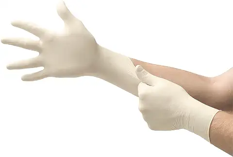 Ansell TouchNTuff 69-318 Guantes Desechables Sin Polvo, Dedos Texturizados y Reforzados, Protección Mecánica, Seguridad Alimentaria, Látex de Caucho Natural, Blanco, Talla M (100 Guantes)  