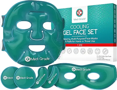 Antifaz de Gel Frío y Mascara para Ojos – Tecnología de Gel Facial de Medi Grade – Set para Cuidado Mujer y Hombre, Mascara de Frio para Cara Ojos y Anti Ojeras  