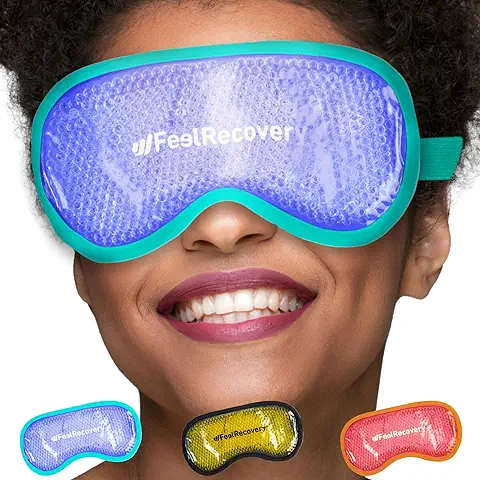 Antifaz Gel Frío para Hinchazón de Ojos (21x11 cm) - Máscara con Perlas de Gel Reutilizable para Reducir Ojos Cansados y Secos, Migrañas, Dolor de Cabeza y Blefaritis (Turquesa)  