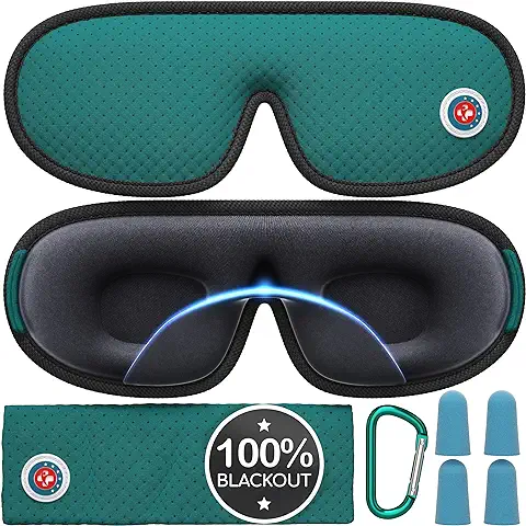 Antifaz para Dormir 3D Oscuridad Total [9pc] Antifaz para Dormir Mujer/Hombre, Antifaz de Dormir Ajustable de Malla Transpirable - Incluye 4x Tapones de Oídos, Bolsa, Mosquetón  