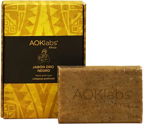 AOKlabs - Jabón Negro - 100% Natural, puro y Hecho a mano - para Todos los Tipos de piel Hidrata, Limpia, Rejuvenece y Combate las Manchas y el Acné - 100 g  