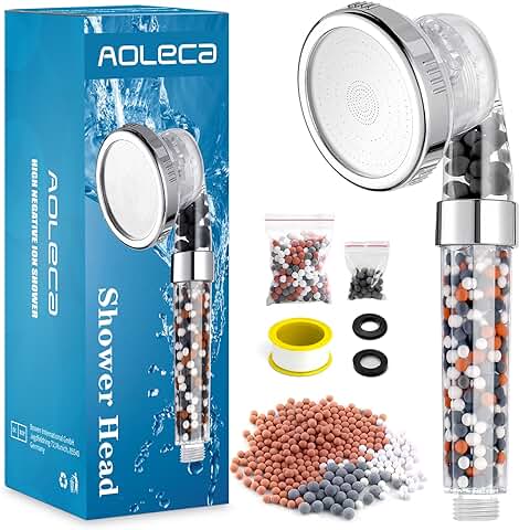 Aoleca Alcachofa de Ducha, 3 Modos Cabezal Ducha de Mano de Ahorro de Agua de Alta Presión, Cabeza de Ducha de Iones Extraíble Universal Fácil de Instalar  