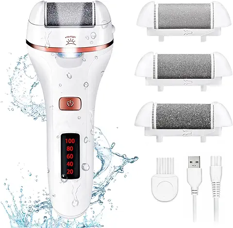 Aottom ABS Lima Electrica Blanca para Pies, Pedicura Quita Durezas Eliminar Callos Herramientas de Poderoso Recargables Profesional con 3 Diamond Rodillos IPX7 Impermeable  