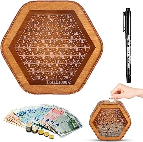 AOZBZ Hucha de Madera para Niños Creativos - Hucha Retro con Objetivos de Ahorro, Respetuoso con el Medio Ambiente y Reutilizable - Caja de Almacenamiento para Pequeños Ahorradores (1000 €)  