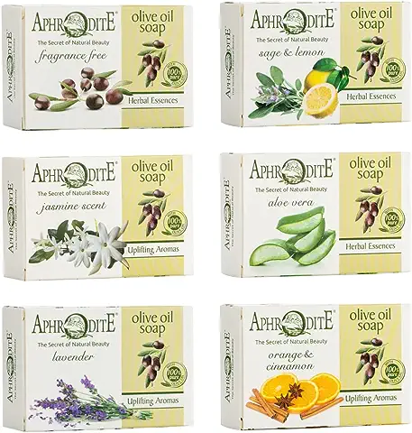 Aphrodite - Set de Jabón de Aceite de Oliva (Sage & Lemon, Jasmine Scent, Aloe Vera, Lavender)  