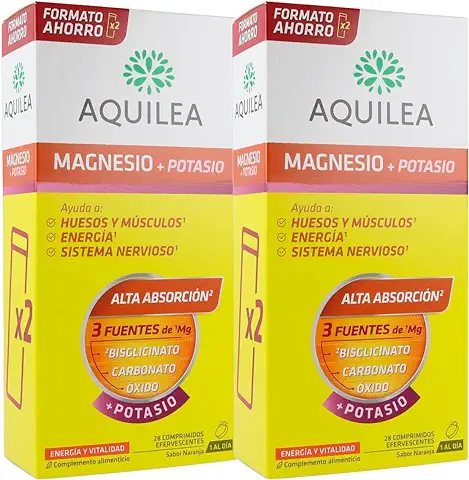 AQUILEA Pack 2x Aquilea Magnesio + Potasio de 28 Comprimidos Efervescentes - Ayuda a Recuperar el tono Muscular - Complemento Alimenticio  