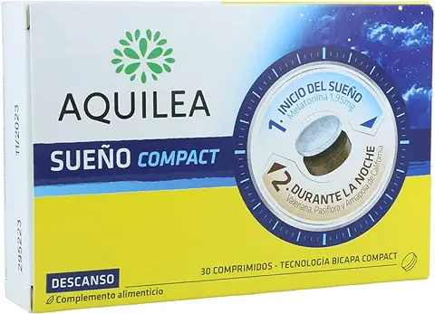 AQUILEA Sueño Compact - Comprimidos Bicapa para Conciliar el Sueño y Favorecer un Descanso Reparador - 30 Comprimidos | Melatonina  