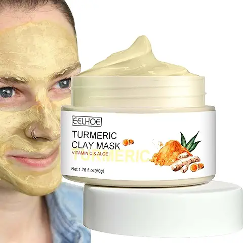 Arcilla Cúrcuma Cuidado la piel Mascarilla Facial Cúrcuma Vitamina C Alúmina y Cúrcuma para Manchas Oscuras para Controlar el Aceite y Refinar los Poros  