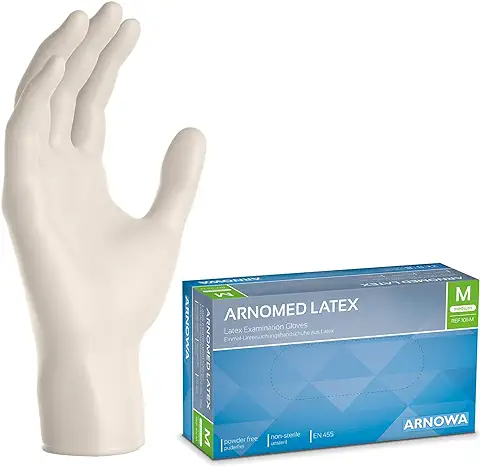 ARNOMED Guantes de Latex Talla M, Blancos, 100 Unidades/caja, Guantes Latex sin Polvo, Guantes Desechables, Guantes de Latex XS, Guantes Latex Talla S, M, L y XL, caja Guantes Latex Desechables  