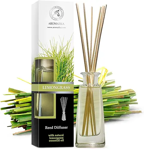 Aroma Difusor con Aceite Lemongrass 100ml - Fragancia Fresca y Larga Duración - Difusor con 10 Palitos de Bambú - Mejor para Aromaterapia - SPA - Baño - Oficina  