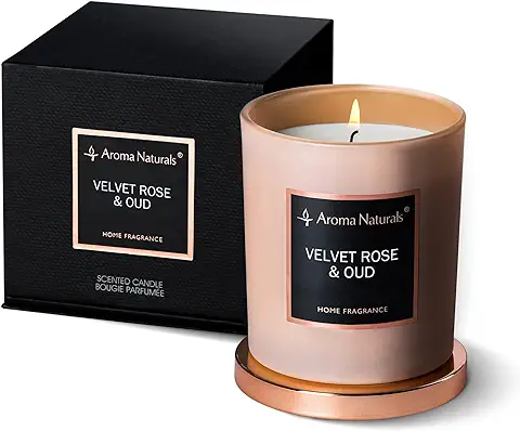 Aroma Naturals Velas Perfumadas, Velas de cera de soja Natural de 35 Horas de Tiempo de Combustión, Regalo de Decoración de Fragancia para el Hogar, 215 g (rosa de Terciopelo y Oud)  