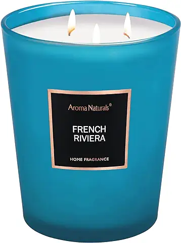Aromas Naturals Vela Aromática, 943 g/ 33,3 oz Vela Grande 130 Horas de Combustión Prolongada, Velas de Aromaterapia de soja Natural para el Hogar, 3 Mechas de Algodón (Riviera Francesa)  