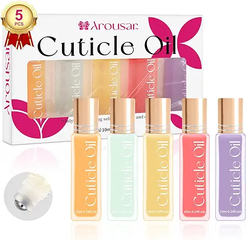 Arousar Aceite para Cutículas, 5 Aceites para Uñas de 10 ml, Aplicador de bola Rodante para Uñas, Cuidado Natural de Cutículas, Aceites Esenciales para Uñas, Hidratación Nutritiva, Almendra Dulce  