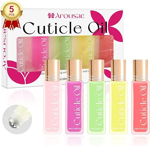 Arousar Aceite para Cutículas, 5 Aceites para Uñas de 10 ml, Aplicador de bola Rodante para Uñas, Juego de Cuidado Natural de Cutículas, Aceites Esenciales para Uñas, Hidratación Nutritiva, Melocotón  