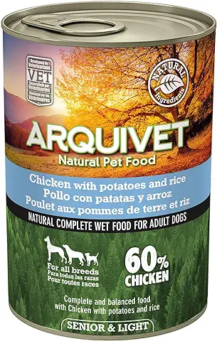 ARQUIVET Latas de Pollo con Patatas y Arroz con Aceite de Salmón - Pack 6 Unidades x 400 gr - Comida Húmeda para Perros - para Perros Senior, Todo Tipo de Razas  