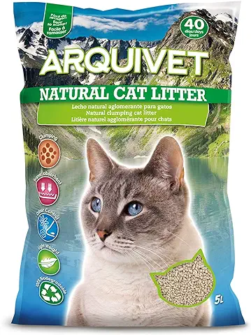 Arquivet Natural Cat Litter - Lecho Natural para Gatos - Lecho Higiénico para Gatos - Lecho Biodegradable, Ecológico, Vegetal - Hasta 40 Días - Lecho Natural Aglomerante para Felinos - 5L  