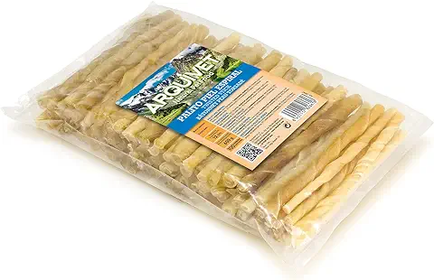 Arquivet Snack Palito de piel Bovina en Espiral - Snacks de piel para Perros - Snacks Perros Naturales - Golosinas, Chuches, Premios y Recompensas para Perros - 12 cm (bolsa 100 Uds.)  