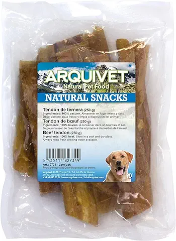 Arquivet, Snack para Perros de Tendón de Ternera, Snacks Naturales, Chuches, Golosinas, Premios y Recompensas, Bolsa 250 g  