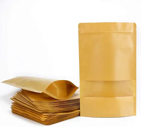ARTESTAR 50 Piezas Bolsas de Papel Kraft Marrón con Ventana, Bolsas Zip de Almacenamiento, Bolsa de Regalo, Bolsas de Regalo de Bricolaje de Papel Reciclado para Almuerzos de Fiesta (12 × 20 cm)  