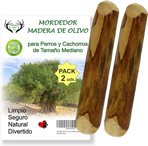 ARTISAN GIFT CO Mordedor, Palo de Madera de Olivo, Juguete para Perros (M - 15cm) 2 unds  