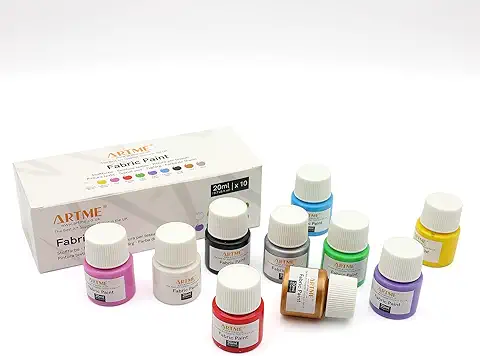 Artme Juego de Tintes de Pintura para tela 10 Colores 20ml x10. Pintura Acrílica para Textiles, Resistente al Lavado, Recicla Ropa, Dibuja en Bolsos, Camiseta Teñida o Zapatillas Deportivas.  