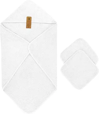 Arus Capa de Baño de Bebé, 100% Algodón Orgánico, (75x75 cm) y 2 Toallas (30x30 cm), Blanco  