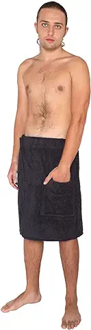 Arus Toalla de Sauna de Baño Hombre Vestido de Sauna 100% Algodón Orgánico, con Cierre de Gancho y Bucle de Banda Elástica, L/XL, Negro  