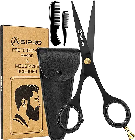 ASIPRO Tijeras Barba Hombre Set 5"/12.7cm Incluida Barba de Tijeras Bigote y Barba, Peine de Bigote, Peine de Barba y Funda Protectora, Tijeras Pequeñas, Tijeras Peluqueria Profesional para Barba  