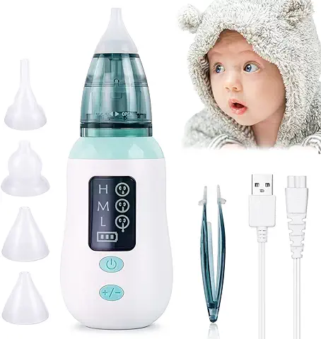 Aspirador Nasal Bebe Electrico, Limpiador de Nariz para Bebés con 3 Niveles de Succión, 4 Boquillas de Silicona, Succionador de Nariz Recargable para Recién Nacidos y Niños Pequeños  