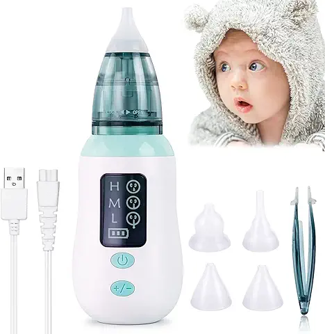 Aspirador Nasal Bebe Electrico, Limpiador de Nariz para Bebés con 3 Niveles de Succión, 4 Boquillas de Silicona, Succionador de Nariz Recargable para Recién Nacidos y Niños Pequeños  
