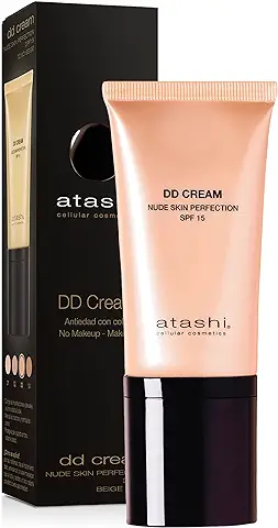 Atashi Cellular Cosmetics | DD Cream Antiedad, Crema Hidratante Facial, Tratamiento con Color, No Makeup, Atenúa Manchas y Minimiza Poros, Con Retinol, Airless y Efecto Buena Cara, Tono Beige