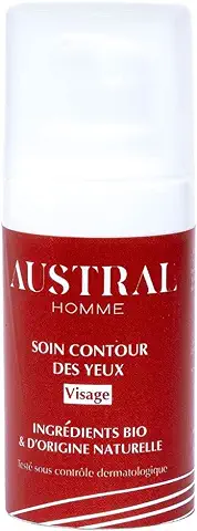 AUSTRAL Homme - Cuidado de Contorno de ojos - Cuidado Ecológico para Hombre - Espera Arrugas y Bolsas - Lucha Contra los Efectos de la Fatiga y el Tiempo - Fabricado en Francia - 15 ml  