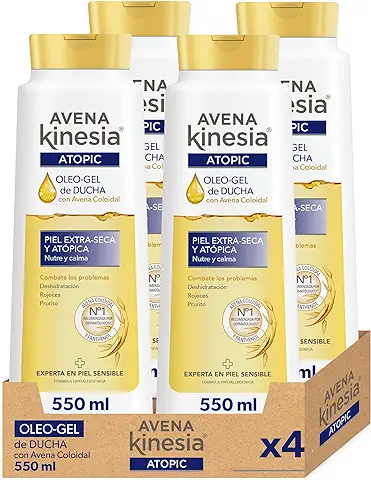 Avena Kinesia - Oleo Gel de Ducha Sin Jabón para Piel Extra Seca y Atópica, Fórmula con Aceite de Avena 100% Natural, Nutre y Calma - Pack de 4 x 550 ml  