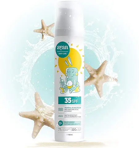 AYAN Protector Solar FPS 35 para Bebés y Niños✔️ Protección Solar Mineral SIN Nanoparticulas y UV Filtros Químicos✔️ Cosmética Natural con Manteca de Karité, cera de Abeja, Aceite de coco y Vitamina E  