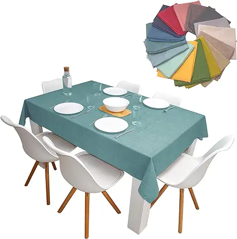 B Beugüen Mantel Mesa Rectangular Algodón Ecológico y Poliester Sostenible Efecto Lino para Salón, Cocina, Comedor o Jardín (240 x 140 cm, Jade)  