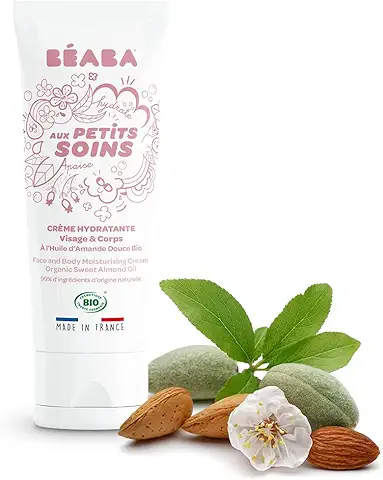 BÉABA, Crema Hidratante Bebés, Cara y Cuerpo, Certificado COSMEBIO, Fabricada en Francia, 99% de Ingredientes de Origen Natural, con Aceite de Almendras Dulces y Manteca de Karité, 100ml  