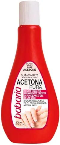 Babaria - Acetona Pura, Quitaesmalte, Elimina Restos de Esmalte, Gel y Porcelana de las Uñas, Vegano - 200 ml  