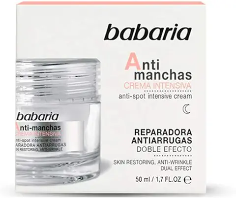 Babaria - Crema Intensiva Antimanchas, Doble Efecto Antiarrugas y Reparadora, con Rosa Mosqueta y Silanol, Uso de Noche, Todo Tipo de Piel, Unisex, Vegano - 50 ml  